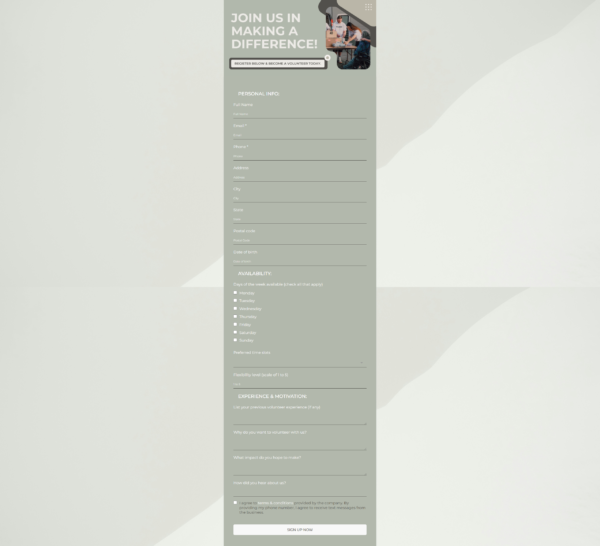 Form Charity Volunteer Registration