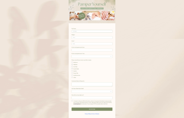 Form Nail Salon Request